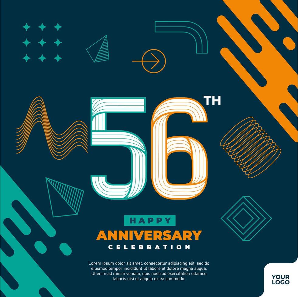 56th anniversary celebration logotype with colorful abstract geometric shape y2k background vector