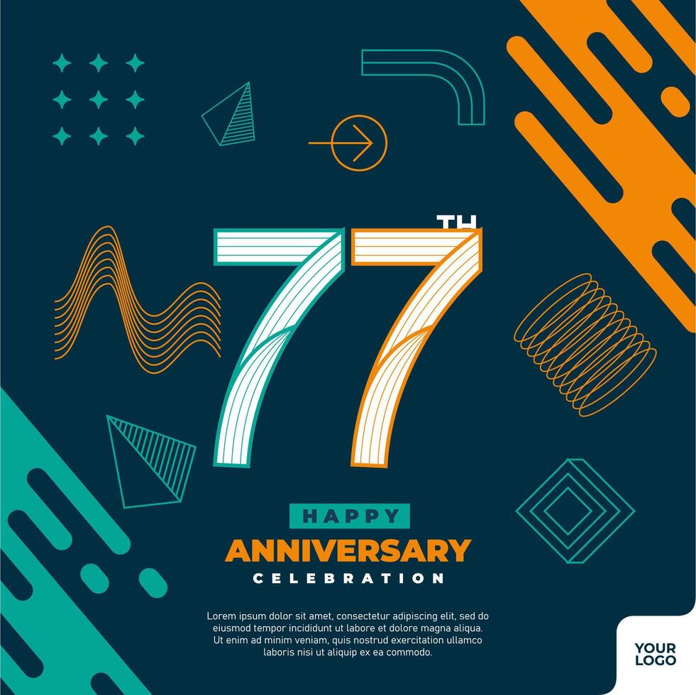 77th anniversary celebration logotype with colorful abstract geometric shape y2k background vector