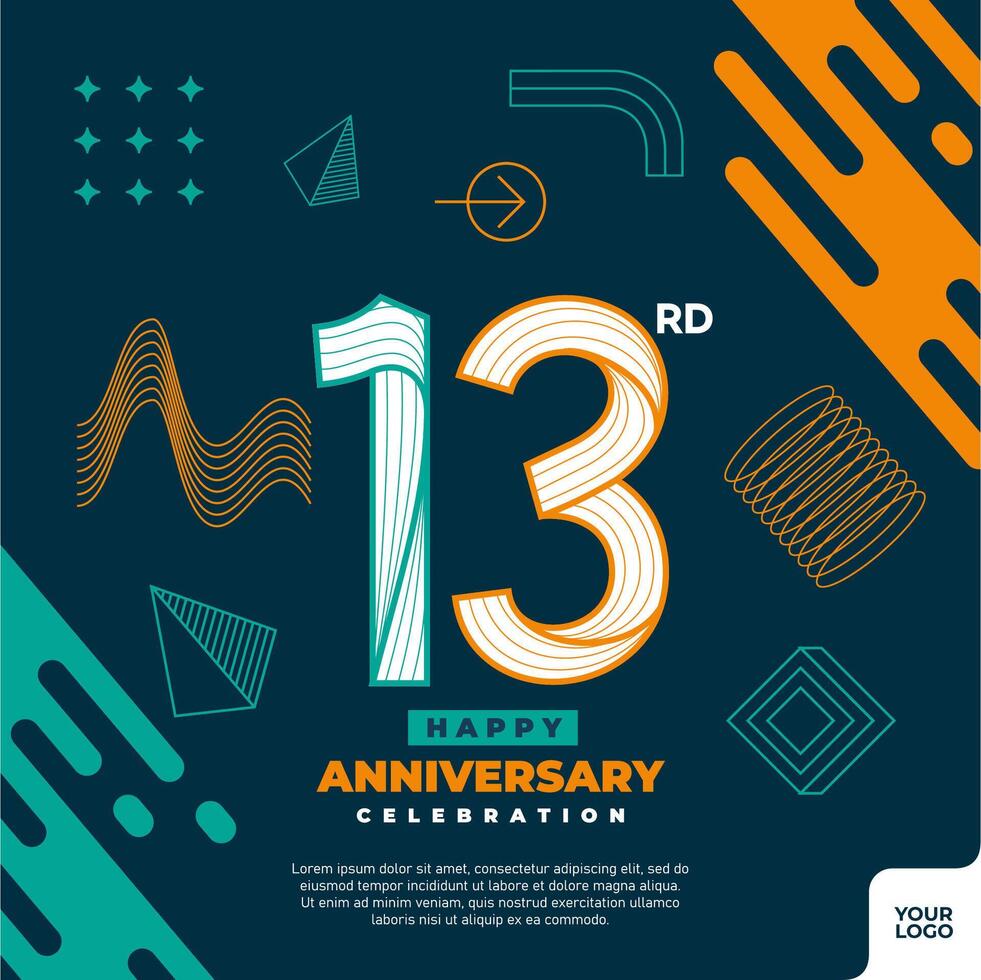 13rd anniversary celebration logotype with colorful abstract geometric shape y2k background vector