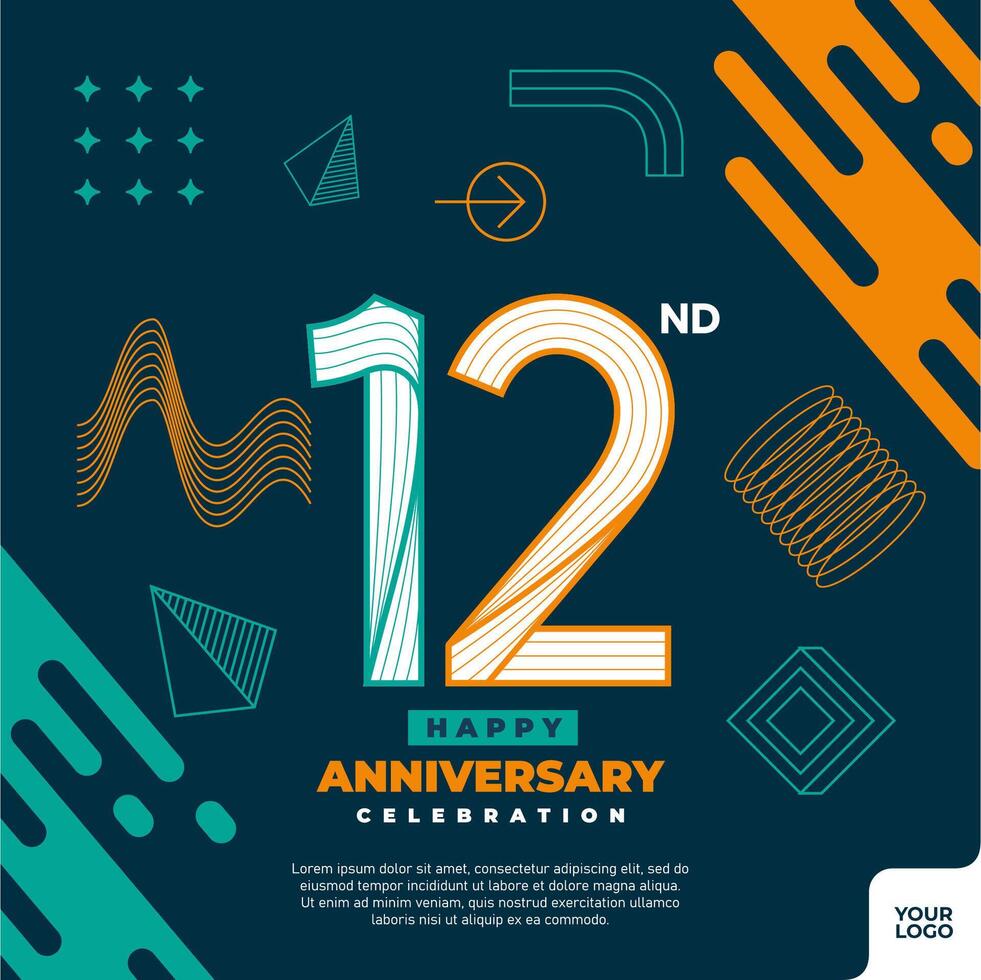 12nd anniversary celebration logotype with colorful abstract geometric shape y2k background vector