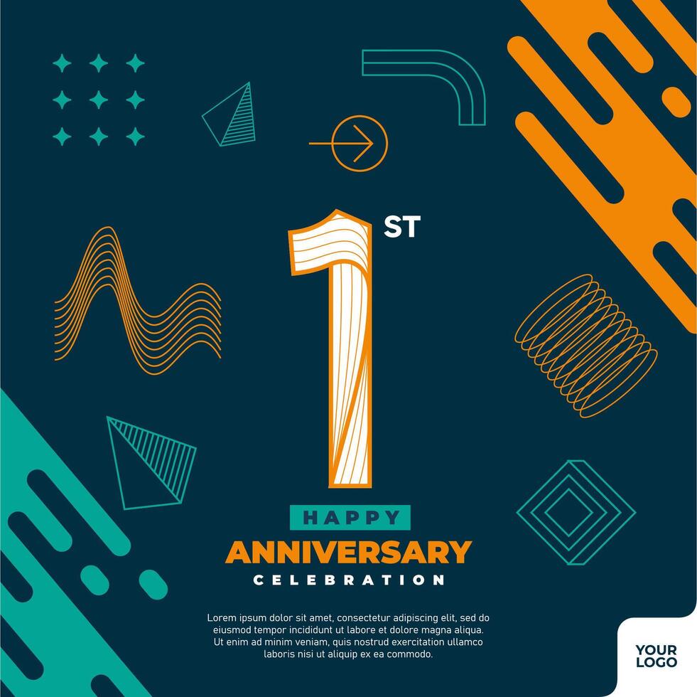 1st anniversary celebration logotype with colorful abstract geometric shape y2k background vector