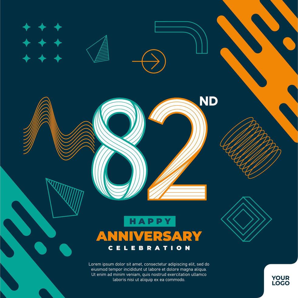 82nd anniversary celebration logotype with colorful abstract geometric shape y2k background vector