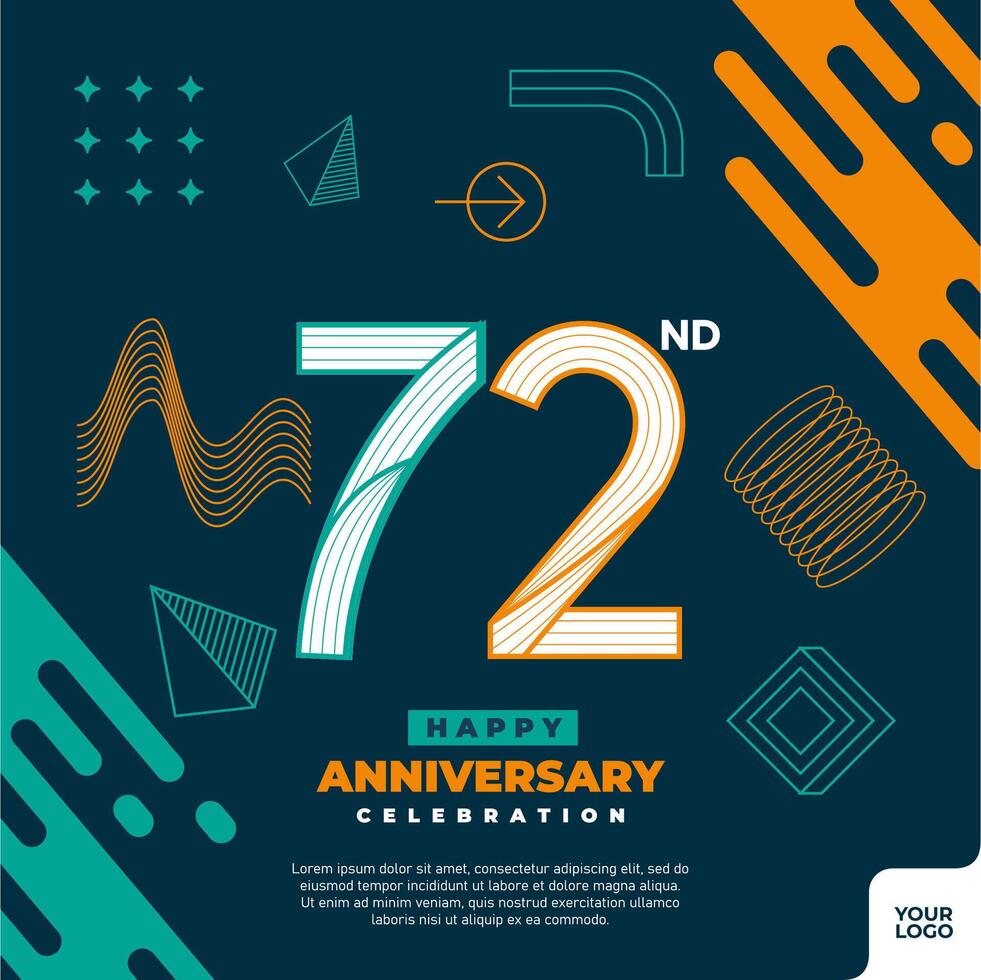 72nd anniversary celebration logotype with colorful abstract geometric shape y2k background vector