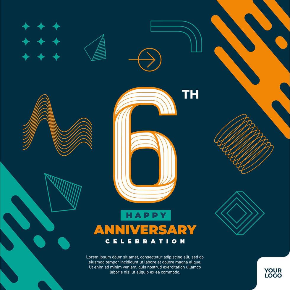 6th anniversary celebration logotype with colorful abstract geometric shape y2k background vector
