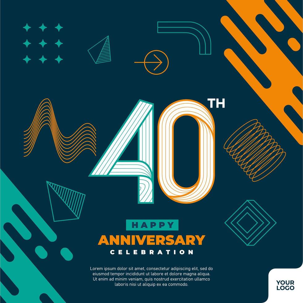 40th anniversary celebration logotype with colorful abstract geometric shape y2k background vector