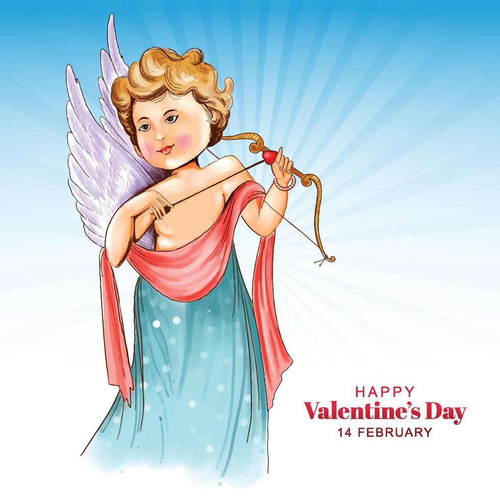 Beautiful valentines day background with cupid and heart card design vector