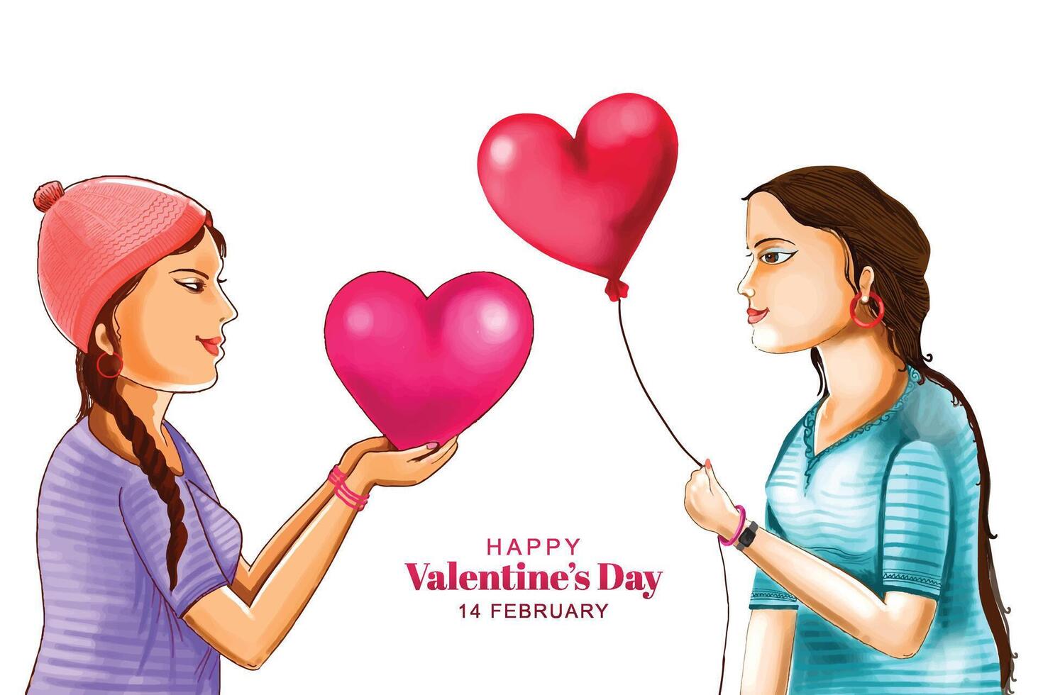 Beautiful cute girl for harts valentines day card background vector