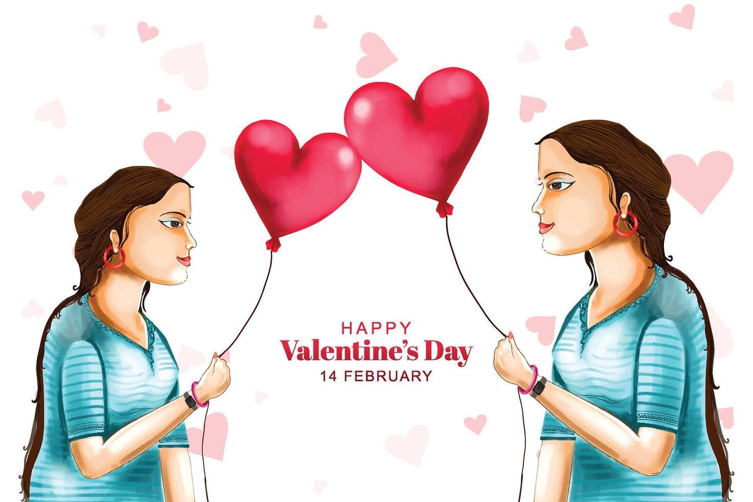 Beautiful cute girl for harts valentines day card background vector