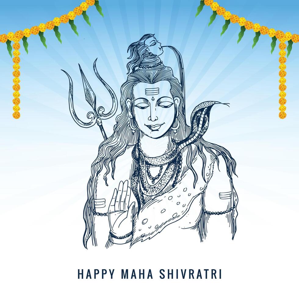 Indian god of hindu for maha shivratri festival sketch card backgrpound vector