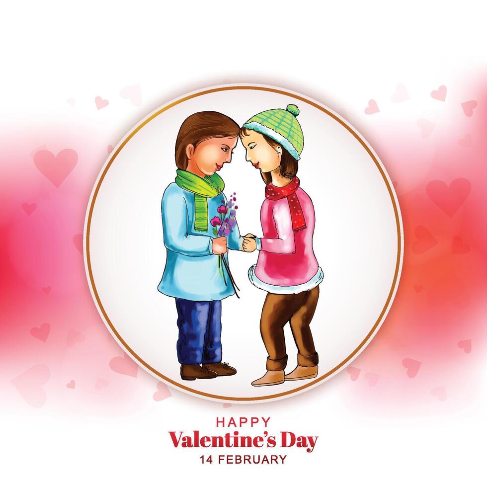 Beautiful cute little kids for valentines day card design vector