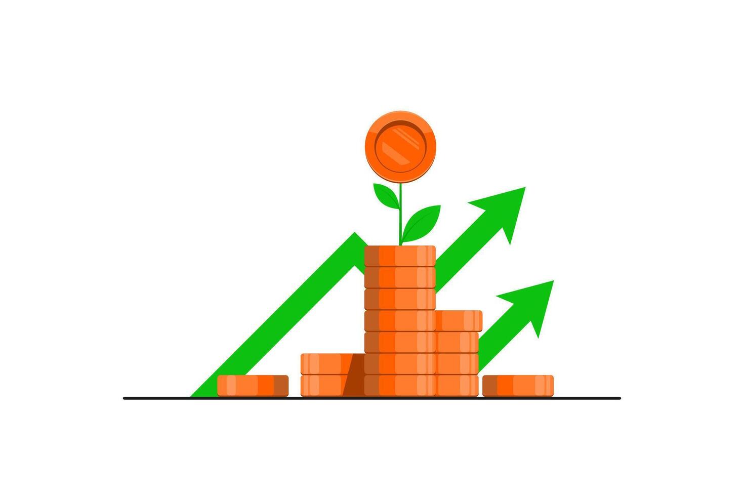 financiero creciente a el futuro concepto, joven planta con flecha, oro moneda en aislado fondo, digital márketing ilustración. vector