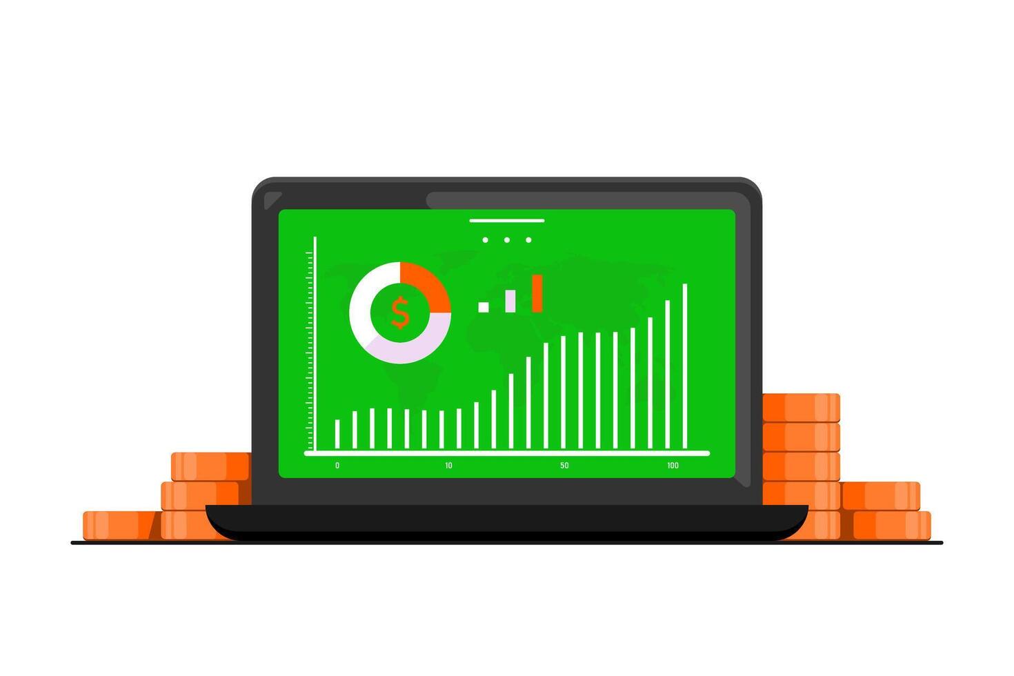 Growth chart financial concept, Tablet with gold coin on isolated background, Digital marketing illustration. vector