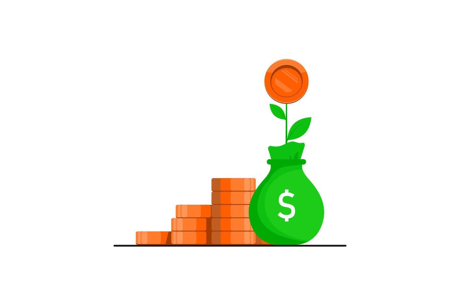 Money growing concept, Young plant with gold coin on isolated background, Digital marketing illustration. vector