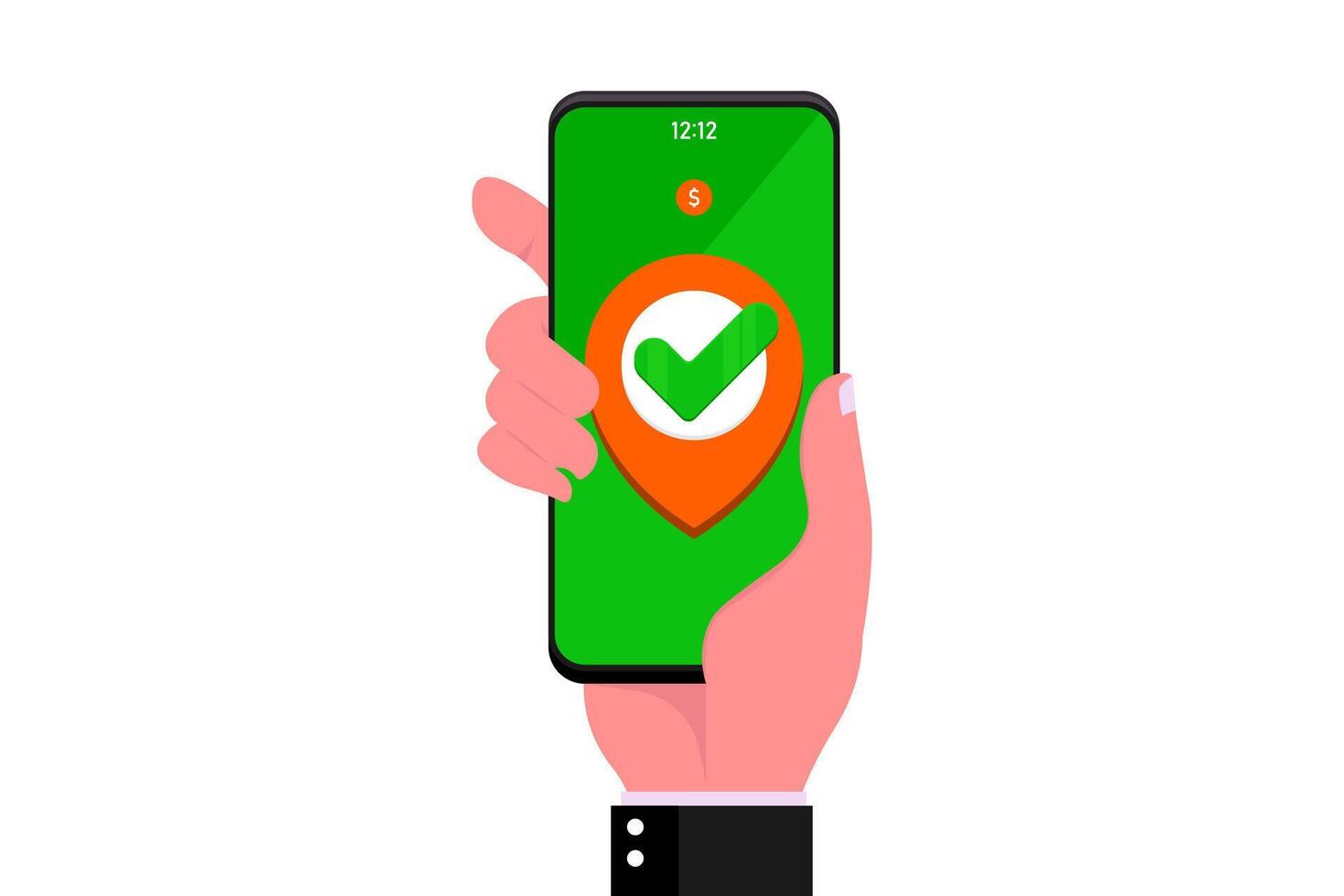 Check money online on mobile, Human hand with mobile on isolated background, Digital marketing illustration. vector