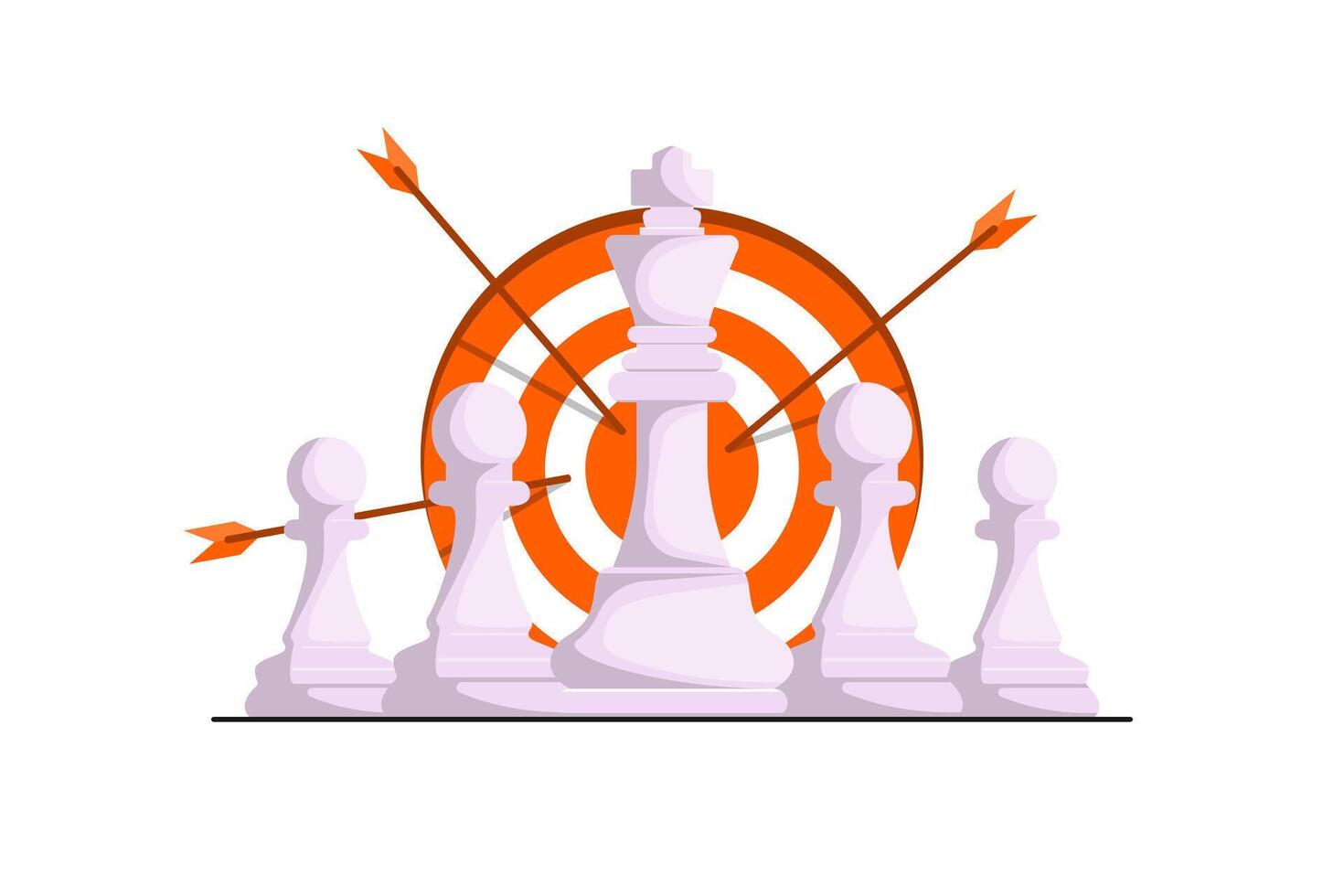 Business strong leadership concept, King and soldier chess with arrow target on isolated background, Digital marketing illustration. vector