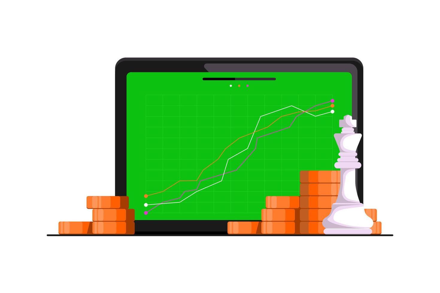 Digital financial growth concept, Financial system management online with chess king piece, tablet, gold coin on isolated background, Digital marketing illustration. vector