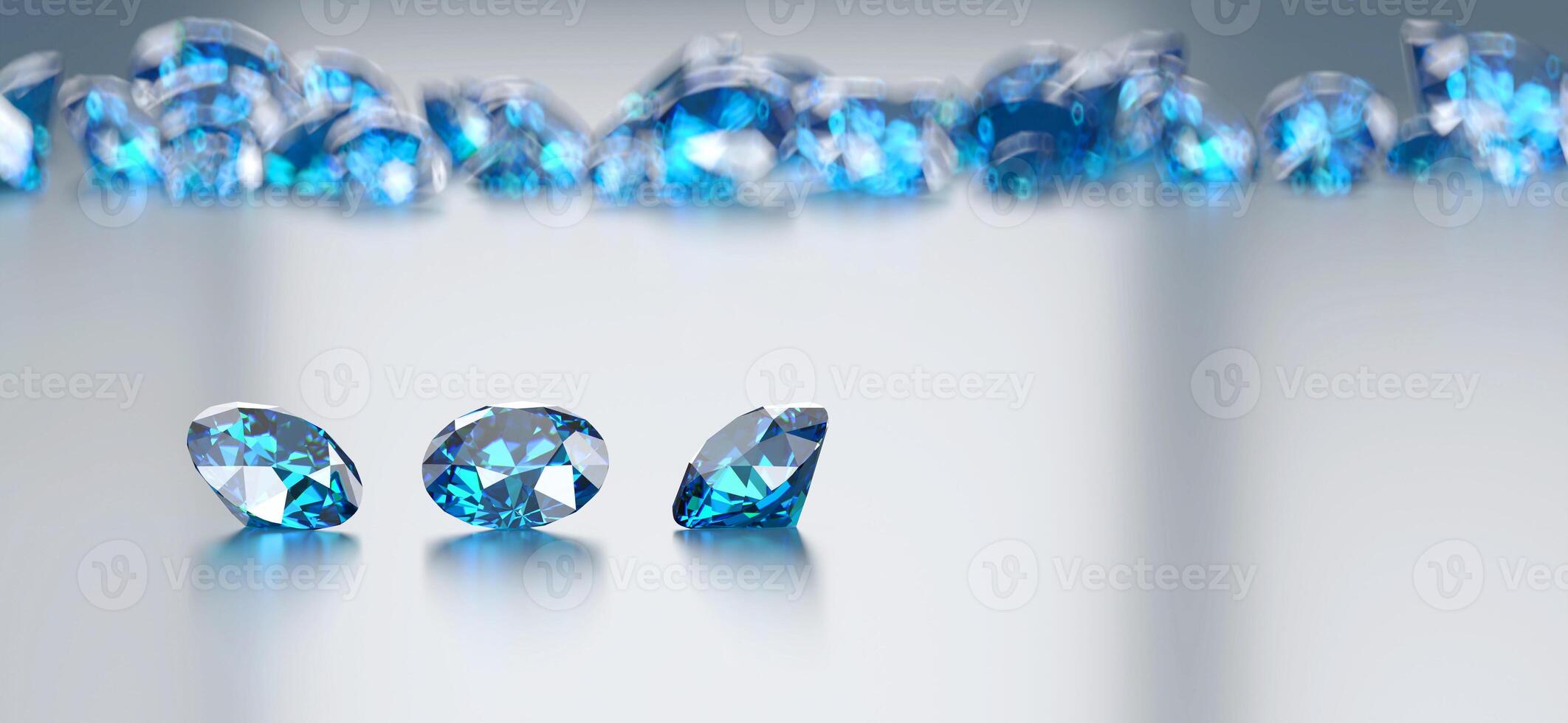 Blue diamond sapphire placed on glossy background main object focus 3d rendering Without AI Generated photo