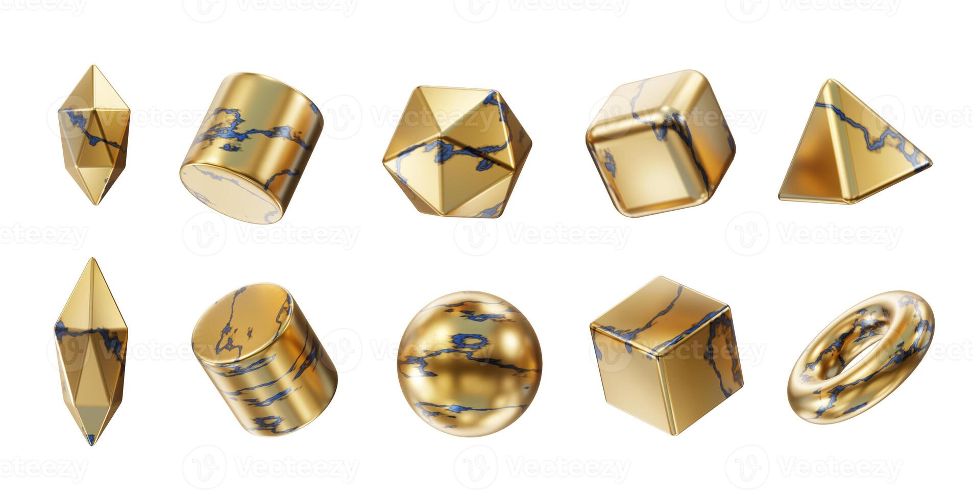 Gold Object geometry shape set isolated background 3d rendering without AI generated photo