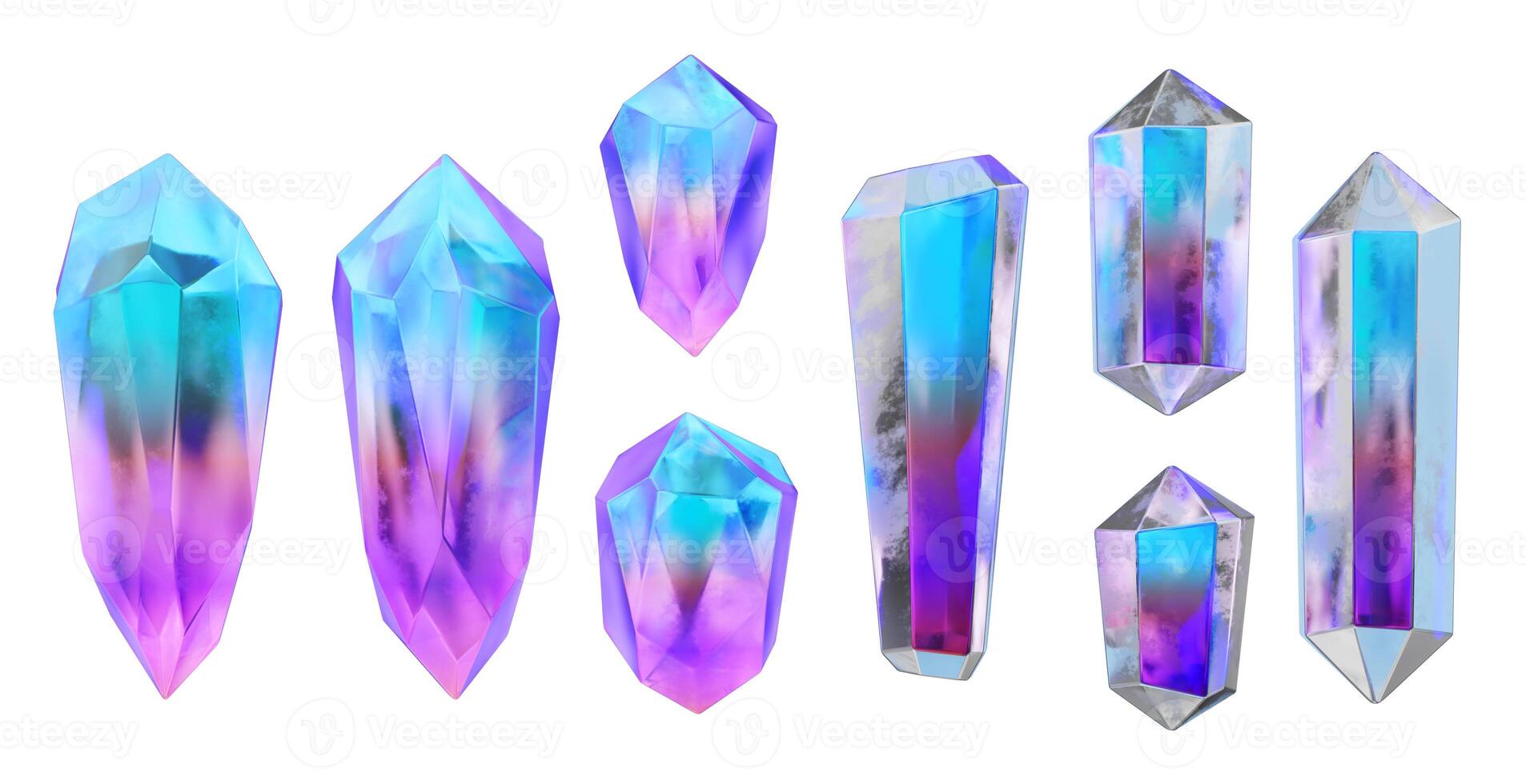 Crystal collection set pack isolated background 3d rendering without AI generated photo