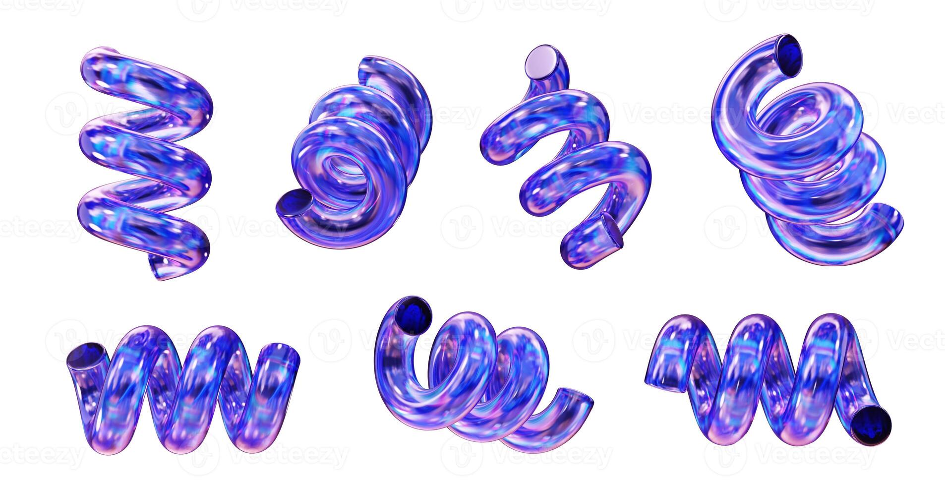 Crystal spring geometry shape set isolated background 3d rendering without AI generated photo