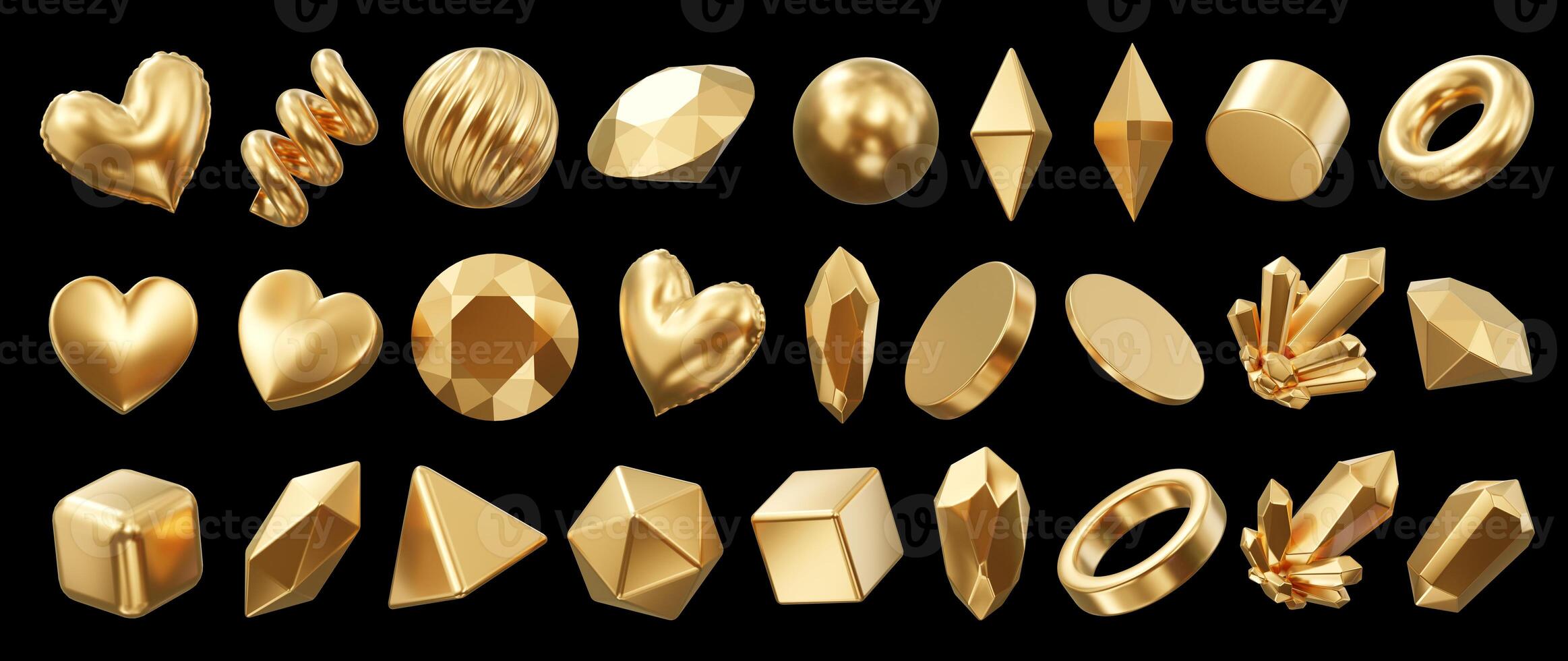Gold Object geometry shape set isolated background 3d rendering without AI generated photo