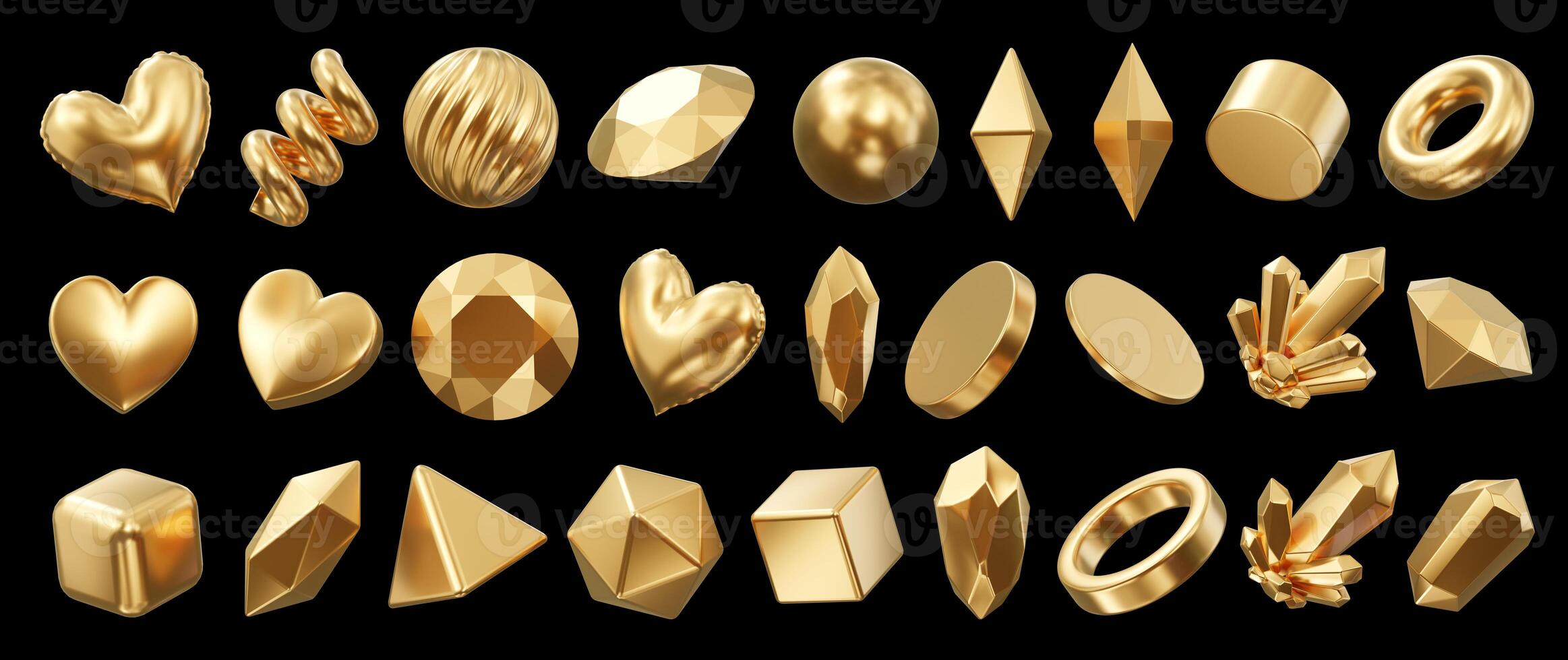 Gold Object geometry shape set isolated background 3d rendering without AI generated photo