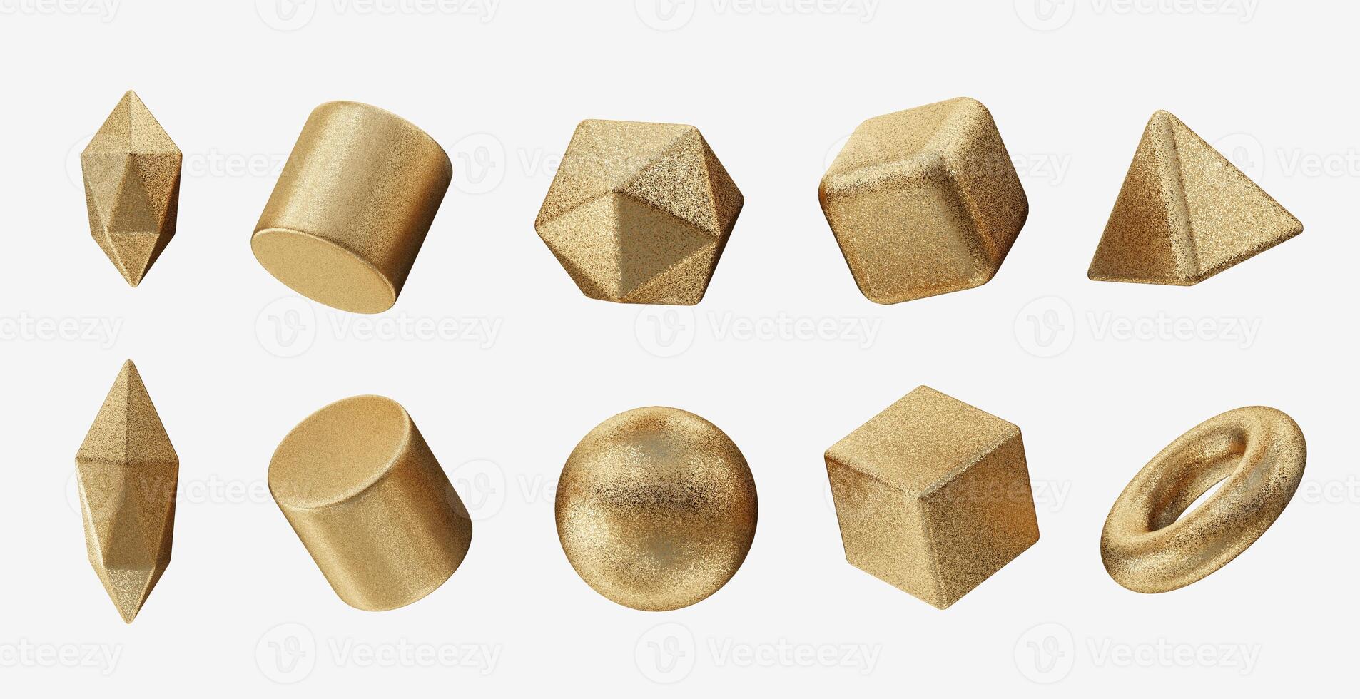 Gold Object geometry shape set isolated background 3d rendering without AI generated photo