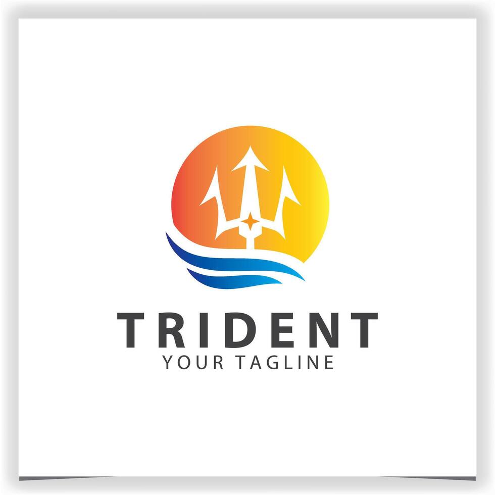 Abstract trident logo design template with sun and wave flat vector design