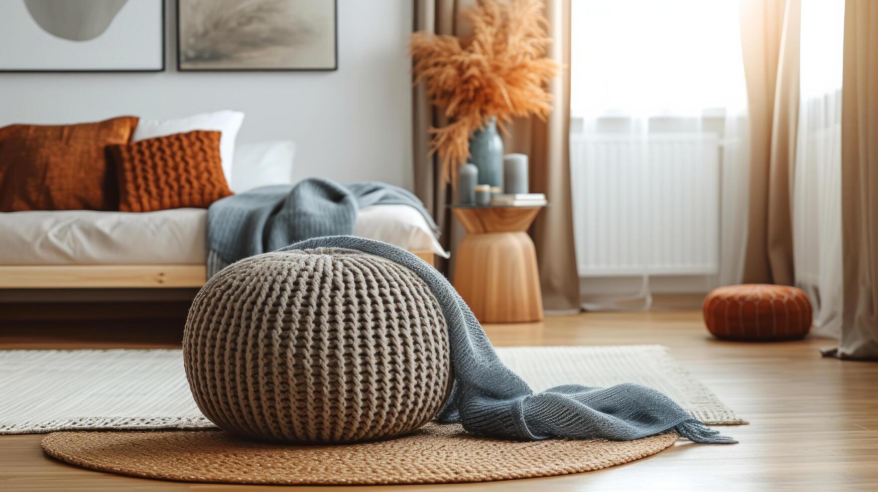 AI generated A bold, oversized pouf becomes a focal point in a sleek photo