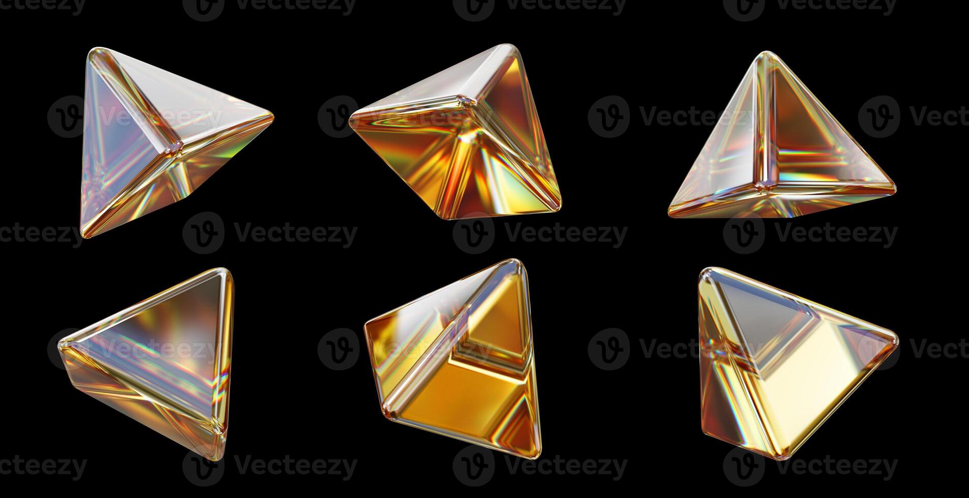 Crystal geometry shape set isolated on black background 3d rendering without AI generated photo