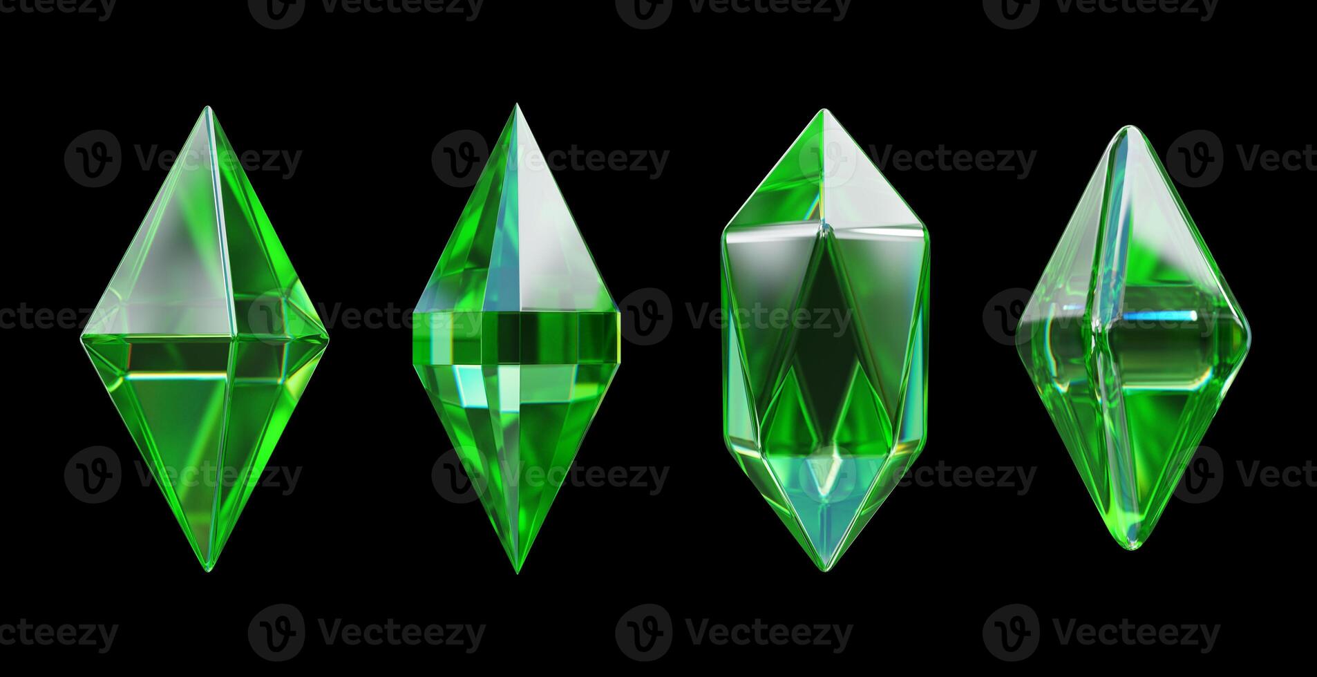 Crystal geometry shape set isolated on black background 3d rendering without AI generated photo