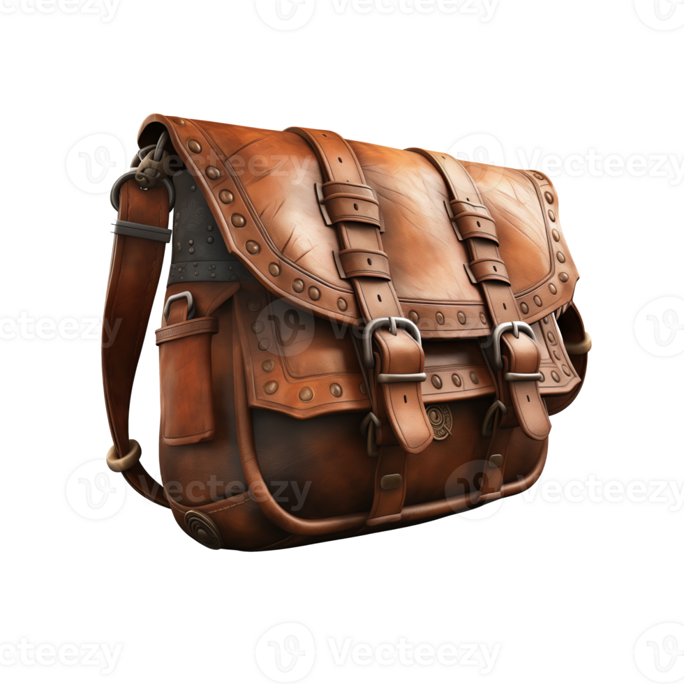 AI generated Bag, Sling Bag. Leather Handmade Brown Unisex Shoulder Messenger on a transparent background png
