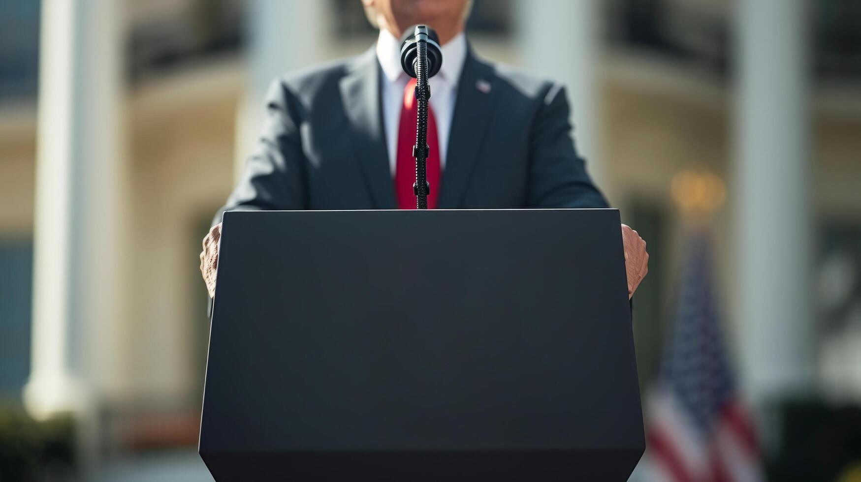 ai generado imágenes capturar el presidente entregando un poderoso habla a el nación desde un grandioso podio foto