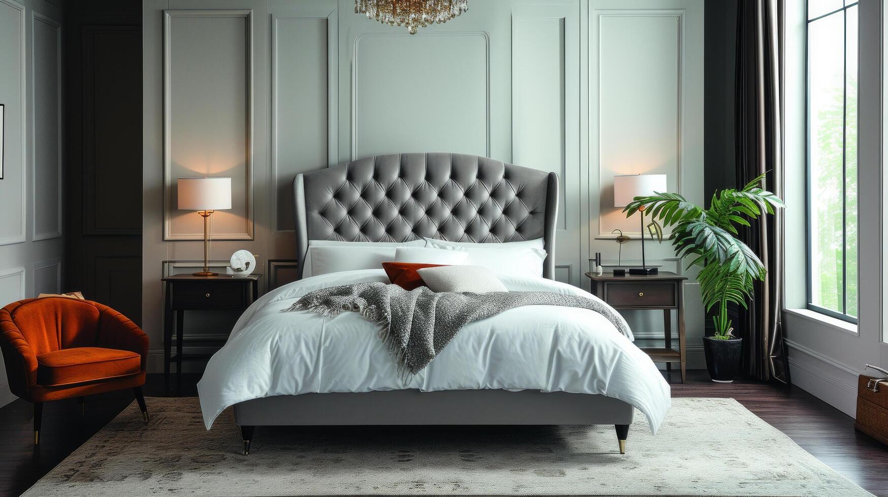 AI generated Velvet beds with tufted detailing offer a blend of classic charm and contemporary flair photo