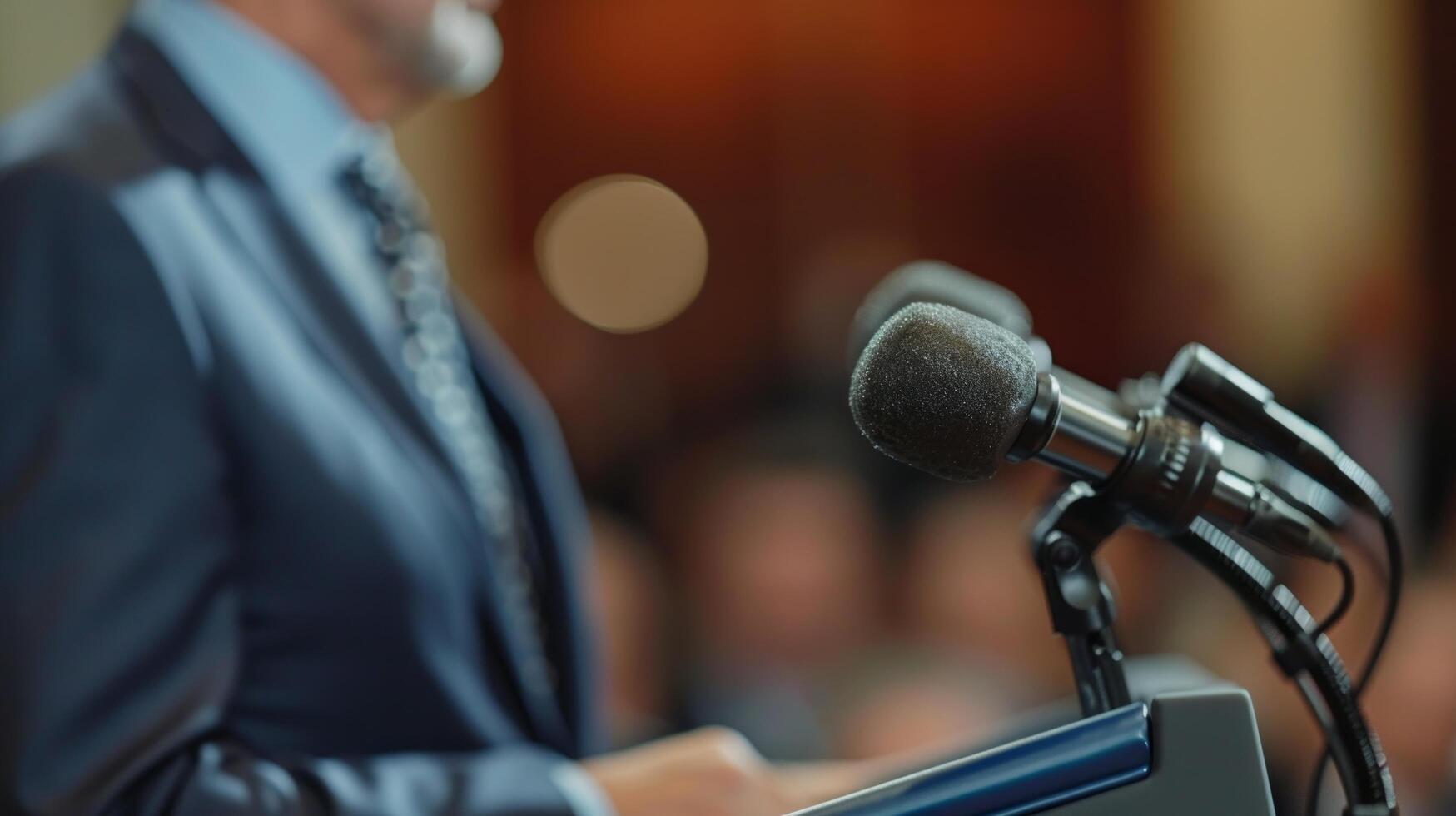 ai generado perspicaz disparos de el presidente direccionamiento el medios de comunicación y respondiendo preguntas durante un prensa conferencia foto