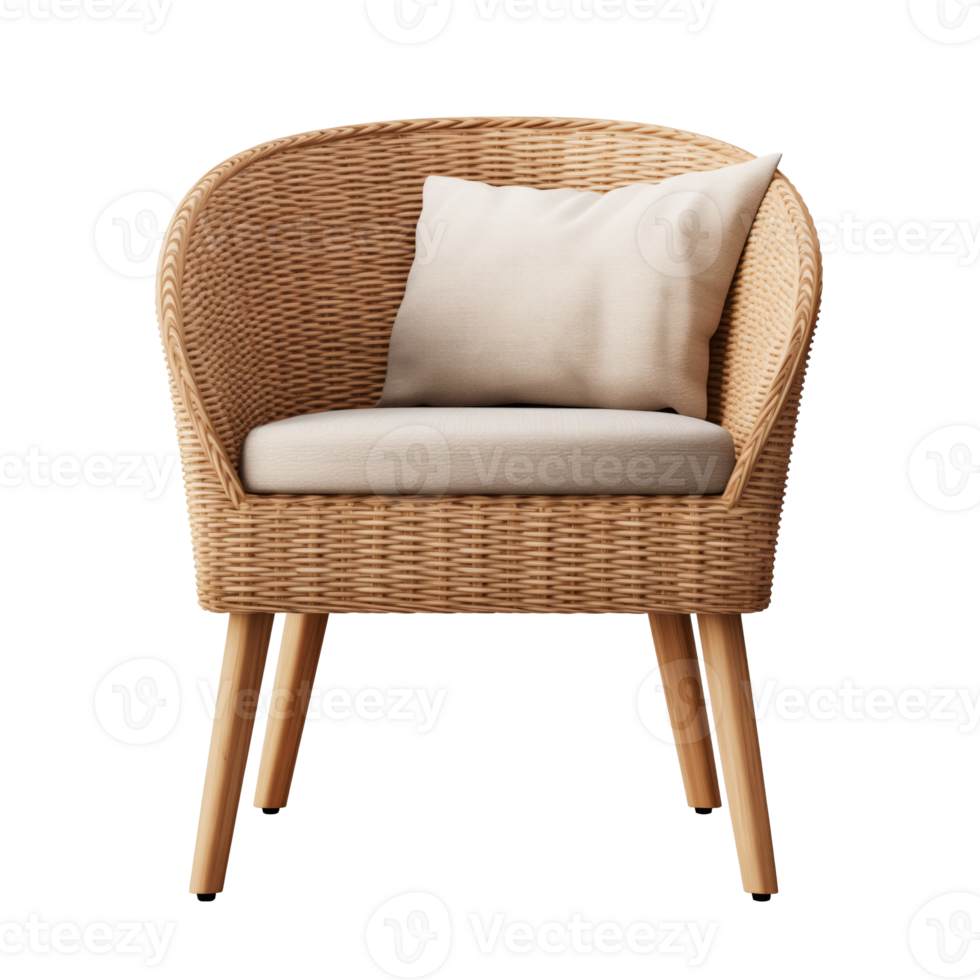 AI generated Wicker Chair. Scandinavian modern minimalist style. Transparent background, isolated image. png