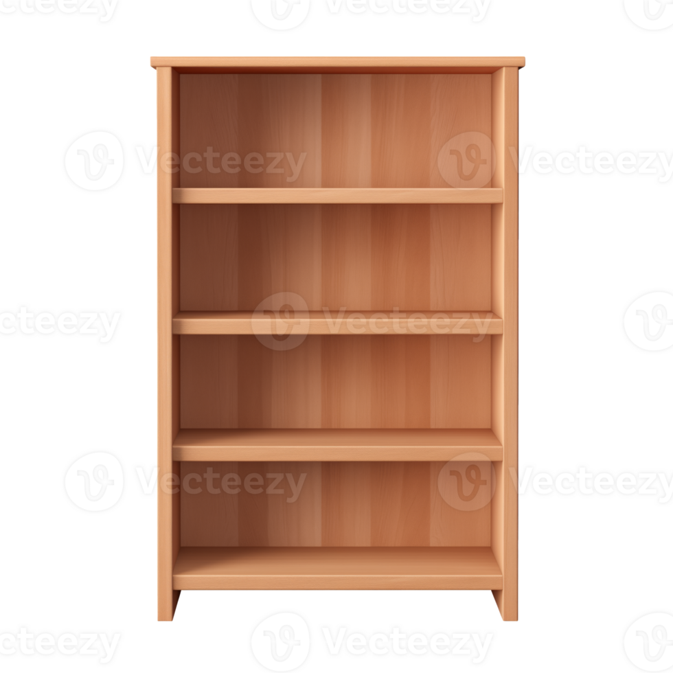 AI generated Empty Wooden Bookshelf. Scandinavian modern minimalist style. Transparent background, isolated image. png