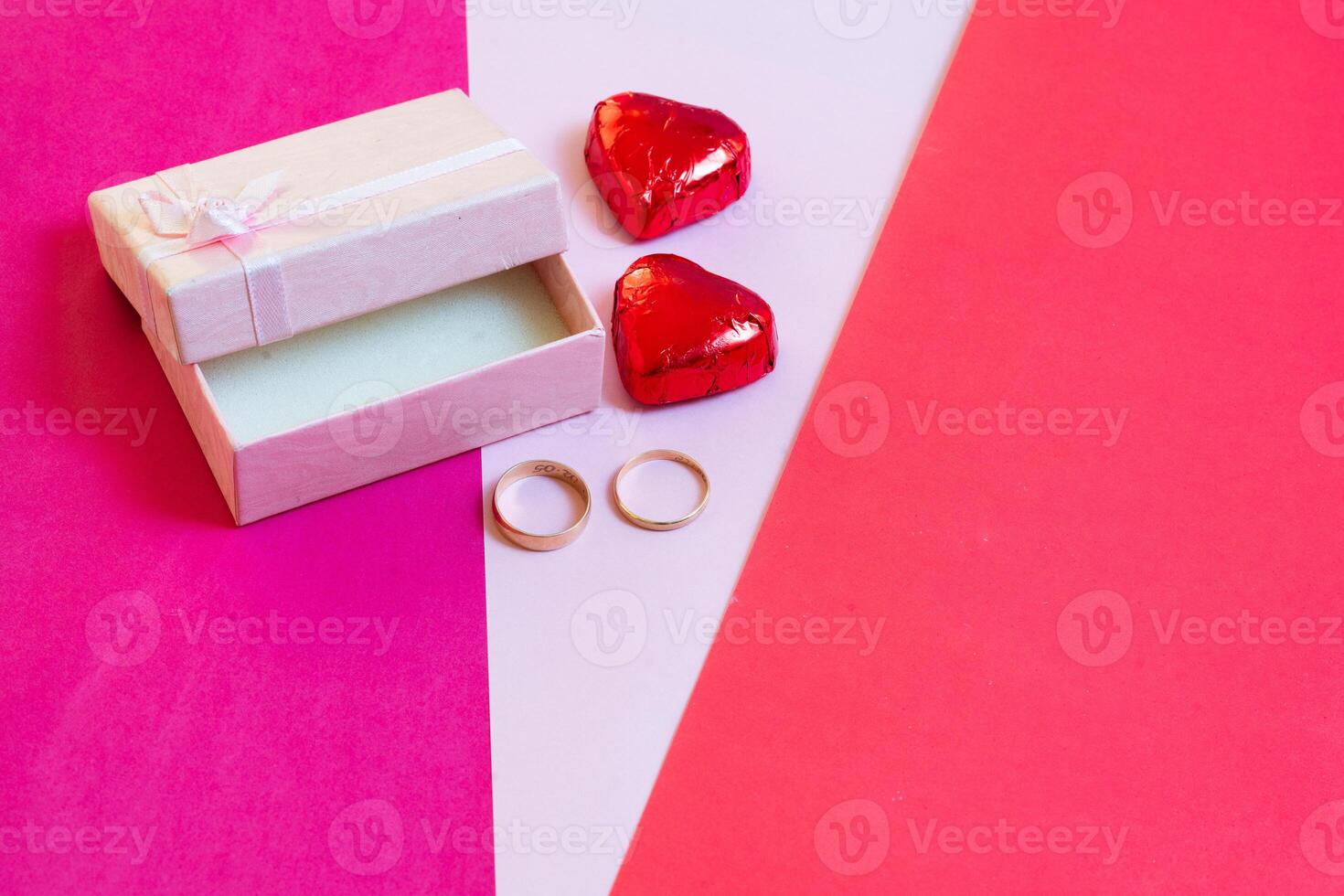 valentines day rings chocolates copy space photo