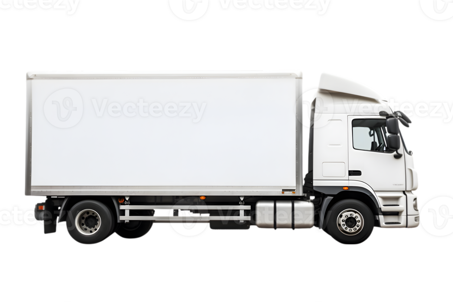 AI generated Delivery white trailer truck isolated on transparent background side view png