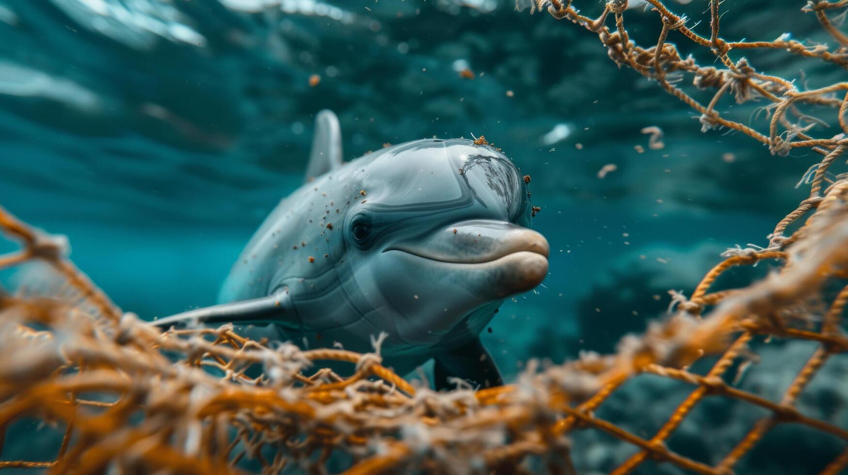 AI generated The recent incident of a dolphin caught in a fishing net brings photo