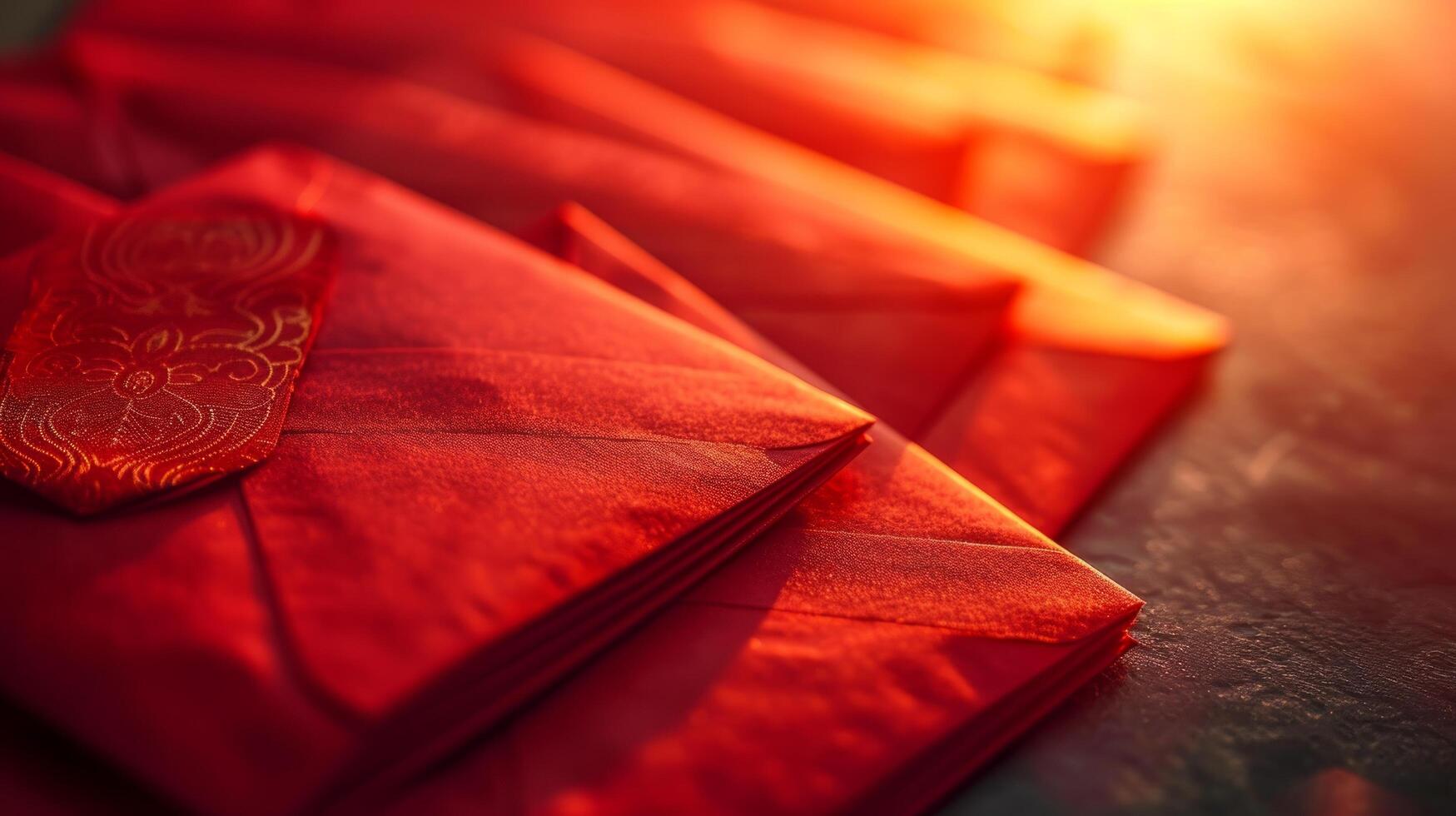 AI generated Close-up photographs of red envelopes filled with money photo