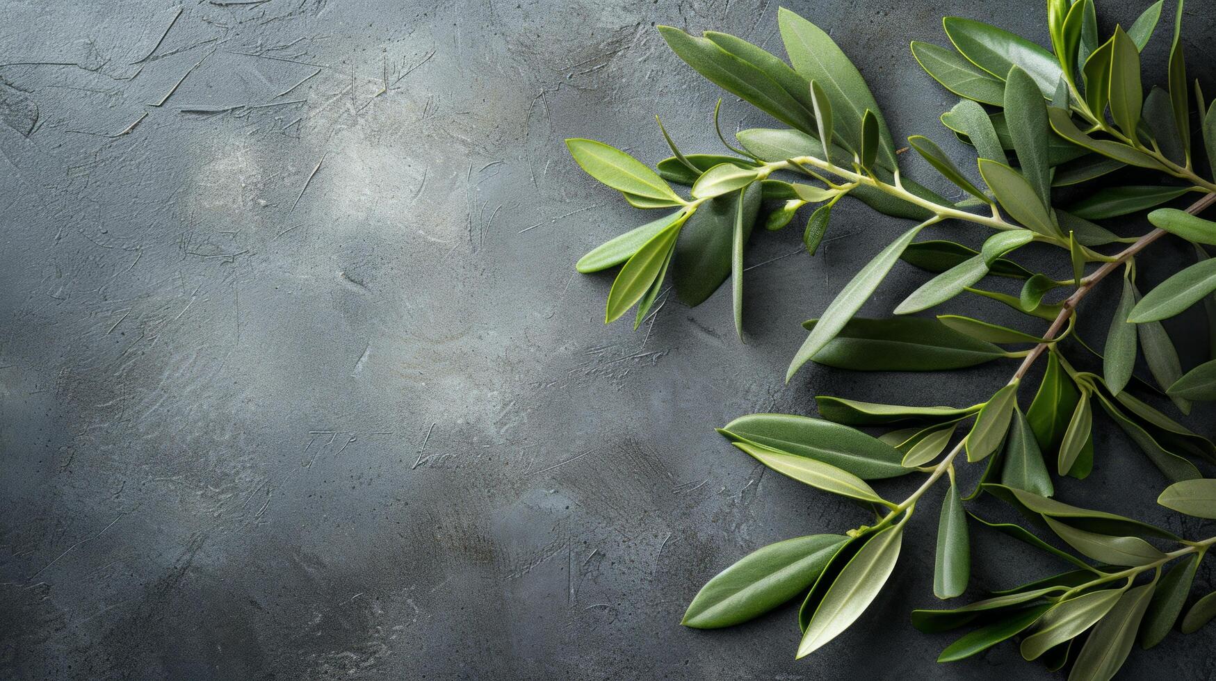 AI generated Wild olive branches which are set against a gray background photo