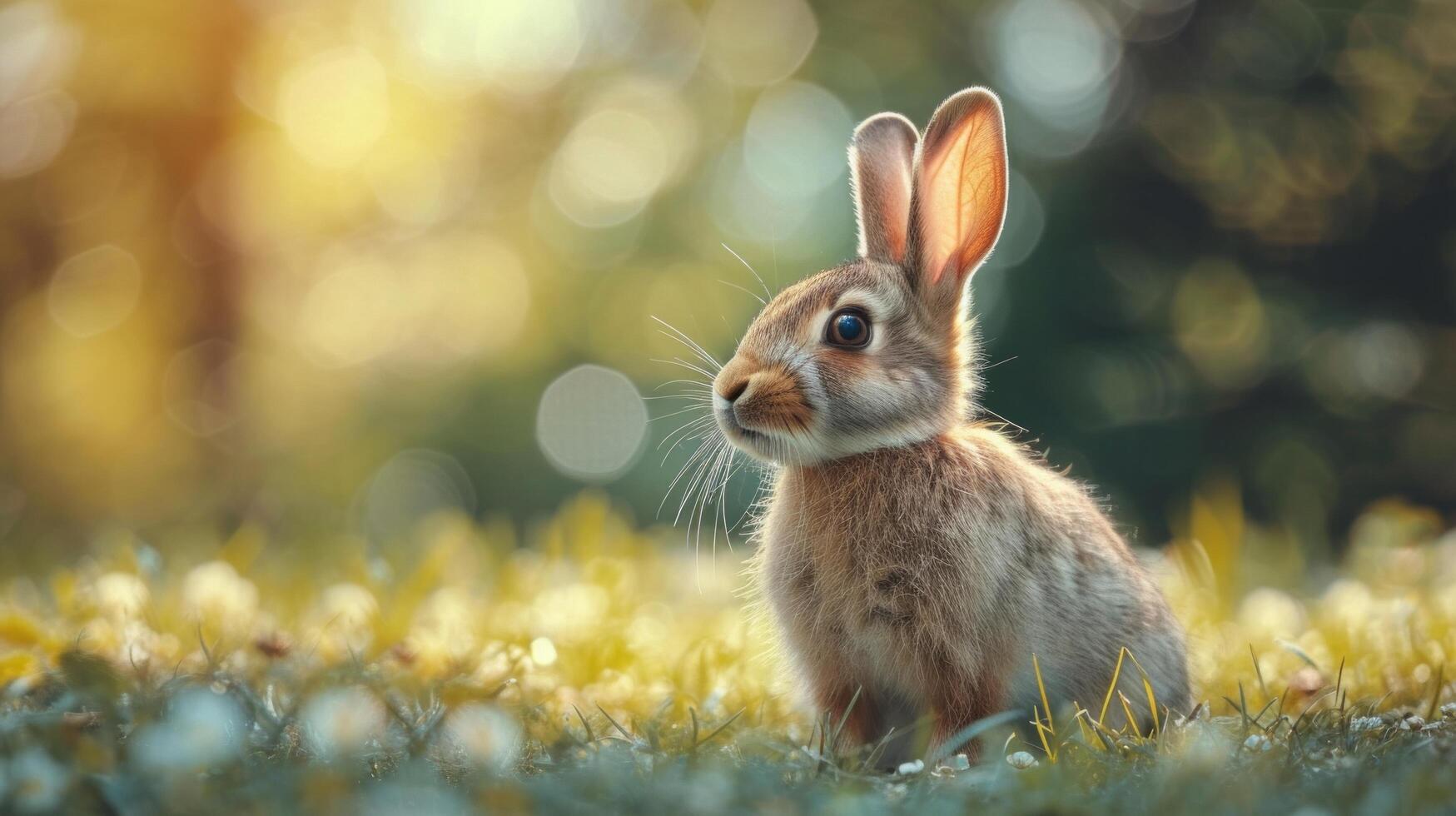 AI generated Serene Rabbit in Lush Meadow at Dawn photo