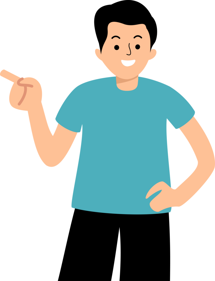 man in pointing pose showing pointing finger gesture to copyspace png