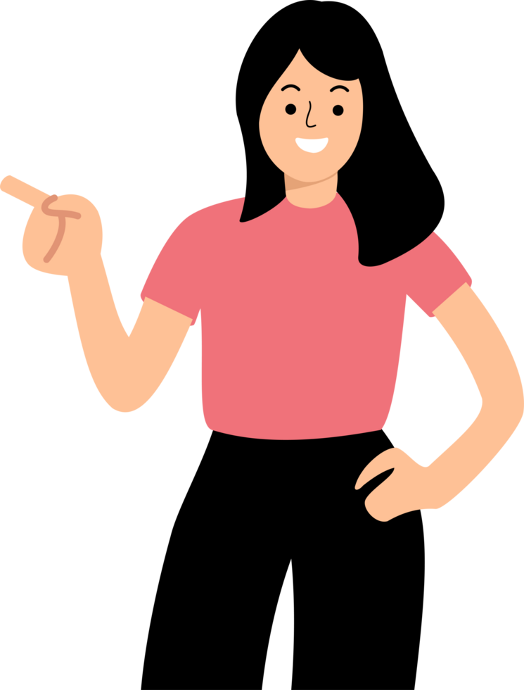 woman showing pointing finger gesture to blank space png