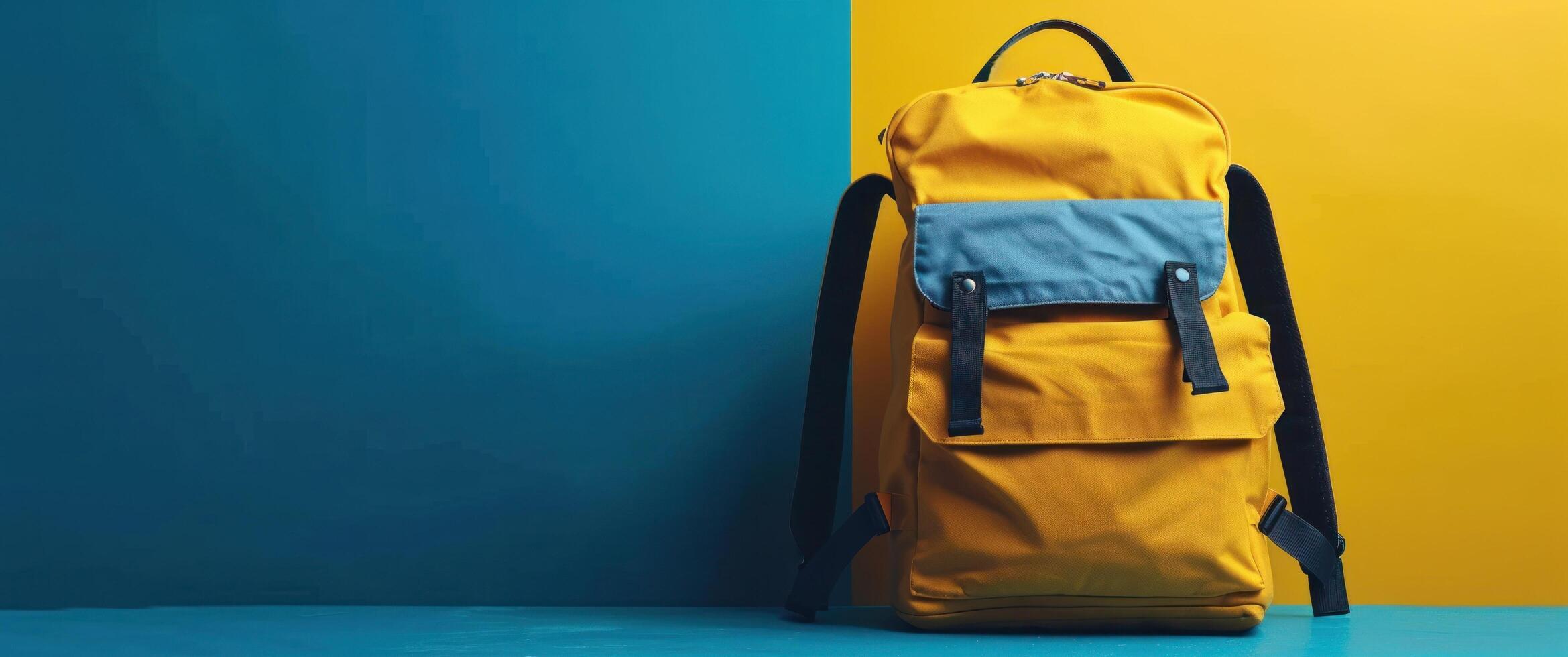 AI generated full backpack with school items photo