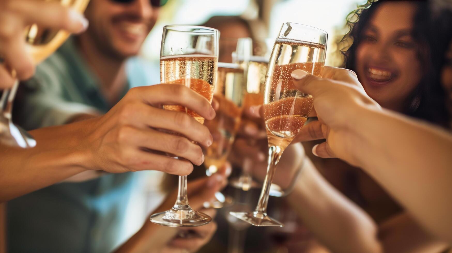 AI generated A group of friends toasting with champagne flutes, capturing the joy of celebration photo