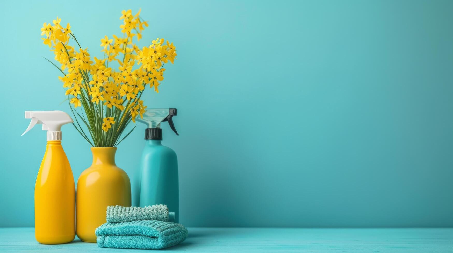 AI generated Minimalistic scenes adorned with cleaning supplies photo