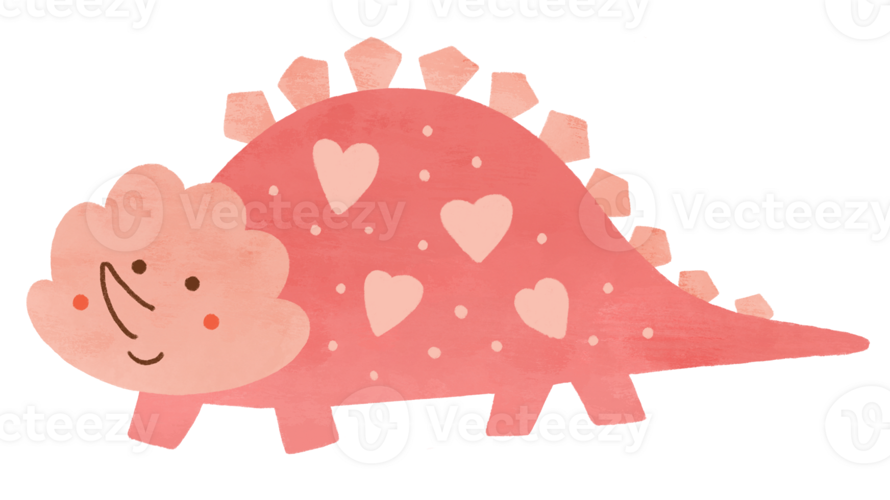 Pink cute watercolor dinosaur with hearts illustration isolated. Hand drawn kids animal illustration. Romantic poster for Valentines day, birthday greeting card, baby shower design png