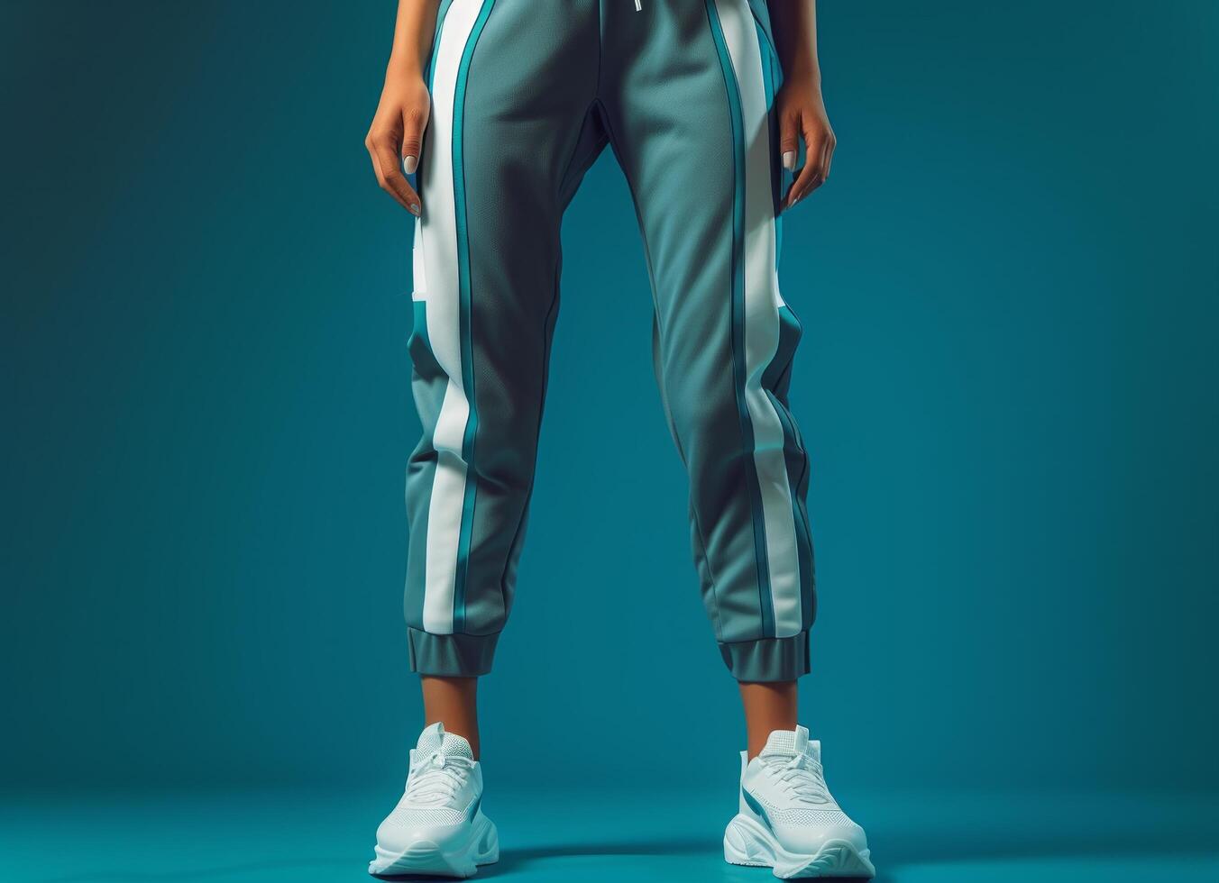 AI generated a girl standing in her grey and white sports pants photo